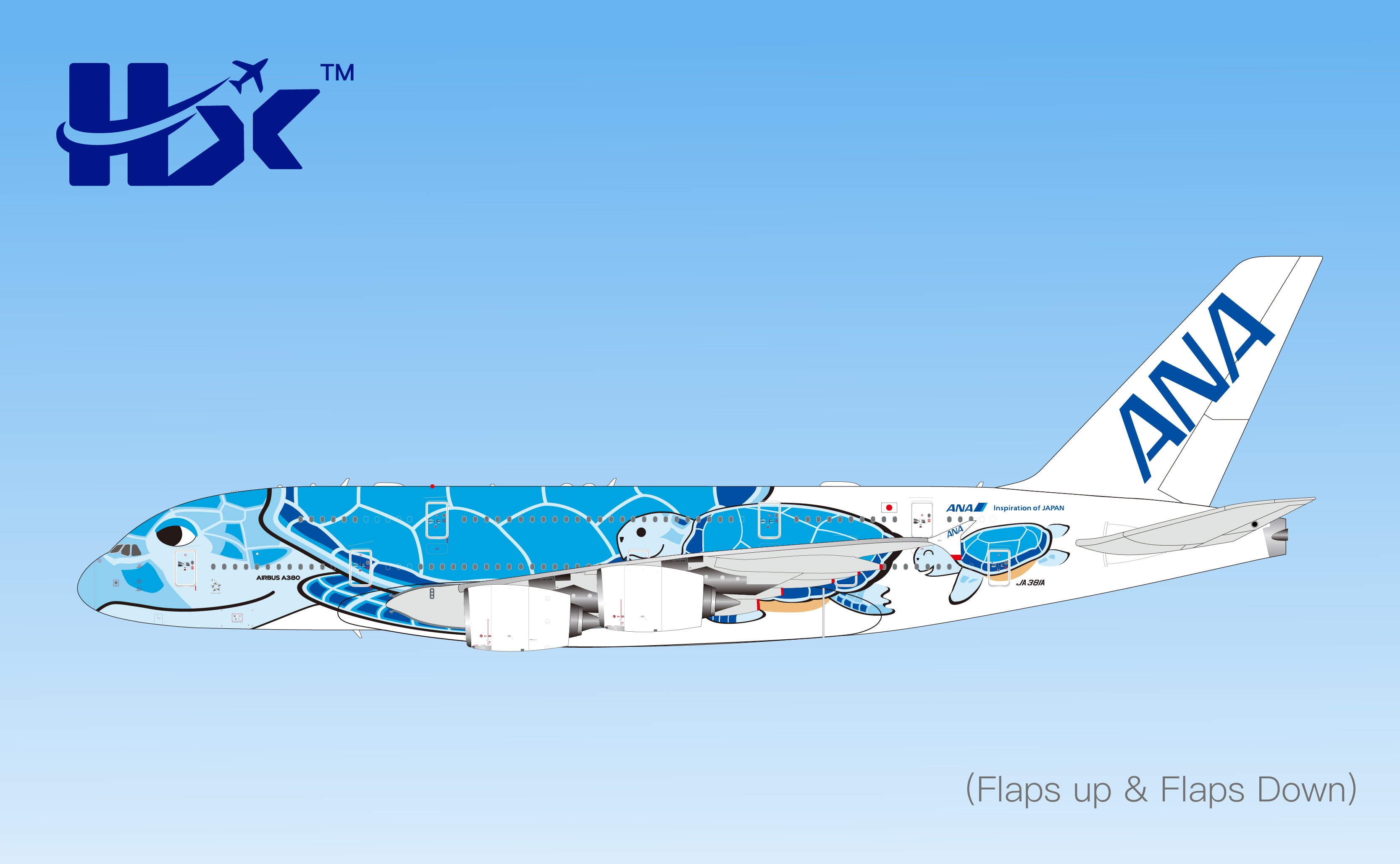 1/400 ANA A380 "Flying Honu-Lani（Blue Turtle） JA381A A582301F Flaps Down - pre-order image