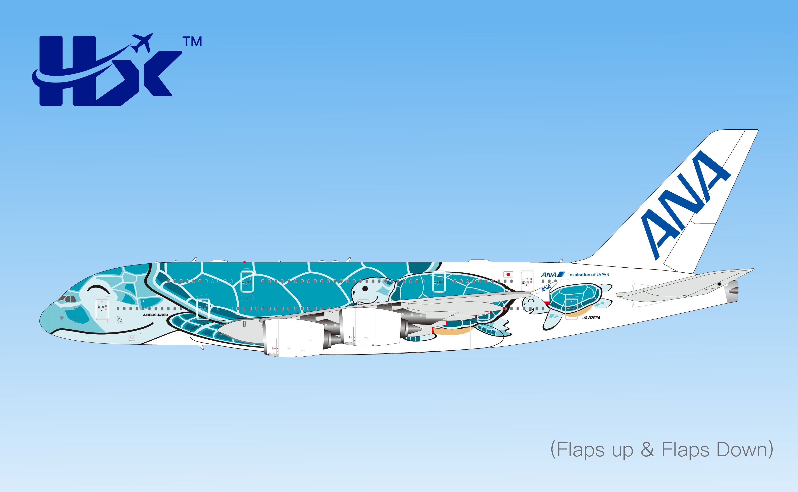 1/400 ANA A380 "Flying Honu-Lani（Green Turtle） JA382A A582302F Flaps Down - pre-order image